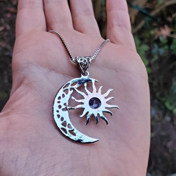 New Silver Amethyst-like / Sun Eclipse Moon Celtic Necklace - Picture 4 of 4